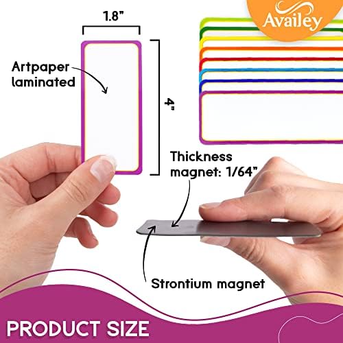 Usey 72 PCs Etiquetas de apagamento seco magnético - 32 peças de 4 x 1,8 com borda colorida e 40 peças de 3 x 2 com frente