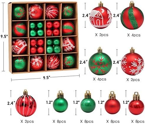 Pingentes de bola de árvore de Natal verde de 44ct, pingentes de bola de bola, 2,4 de Natal, decoração de bola de
