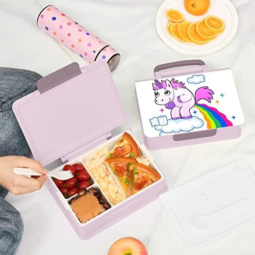 Alaza Unicorn Rainbow Funny Bento lancheira BPA Free Lunch Rechaners à prova de vazamentos com garfo e colher, 1 peça