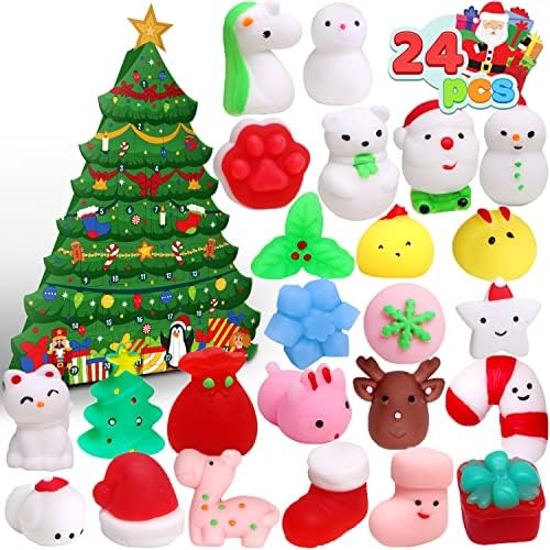 Joyin 2022 Calendário de advento de Natal com brinquedos mochi, calendário de contagem regressiva com 24 pcs de Natal com temas de Natal