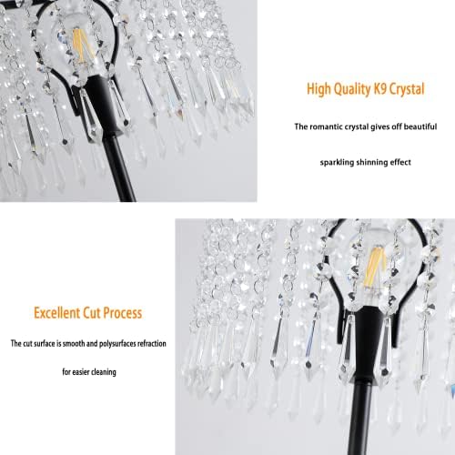 Popity Home Crystal Floor Lamp, lâmpada de vara alta Blak com tonalidade de lâmpada de cristal, luminária moderna para o quarto,