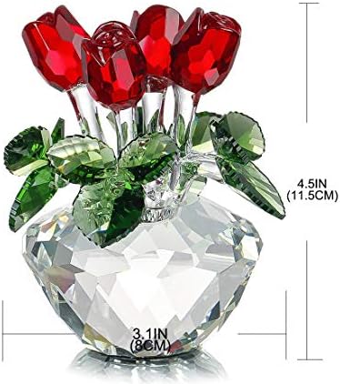 H e Hyaline & Dora Crystal Red Rose Bouquet com escultura de estatueta de anjo, caixa de presente