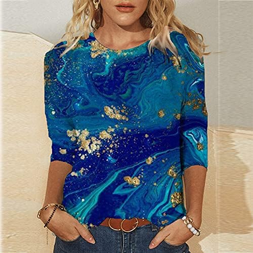 Tops de verão para mulheres 3/4 manga Vintage Floral Print Tshirts Casual Casual Casual Camisetas Graphic Tee Camisetas