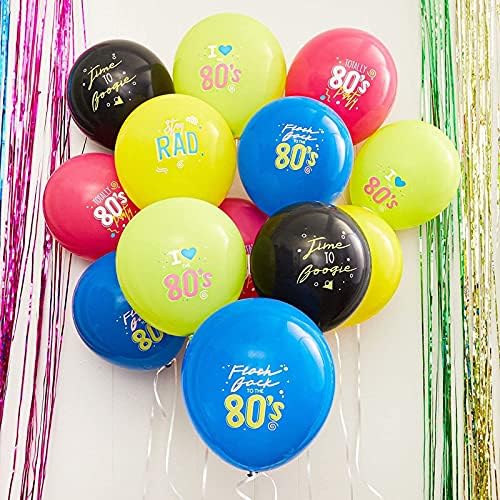 Eu amo os balões de festa dos anos 80 em 5 cores, Flash de volta aos anos 80, Stay Rad, Hora de Boogie