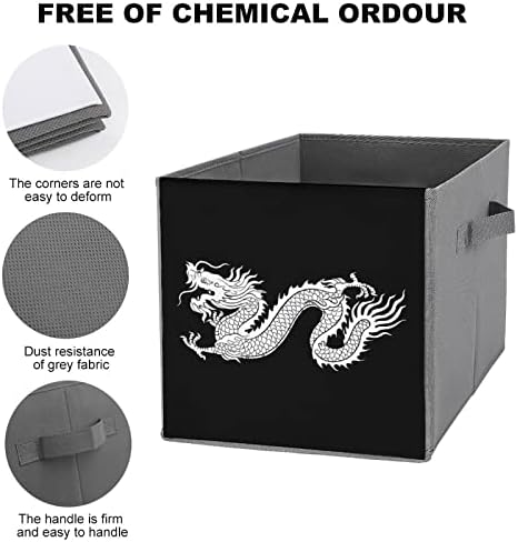 Lixas de armazenamento dobráveis ​​de lona de dragão chinês Cobertas de organizador de cubos com alças para carro de escritório em