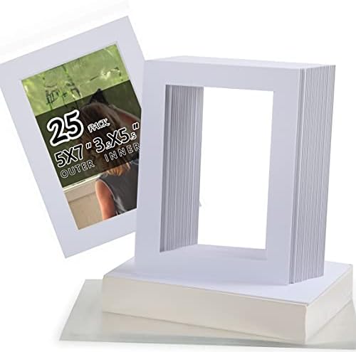 Ácido livre de 25 pacote 5x7 Placa de esteira pré-cortada Show Kit para fotos 4x6, impressões ou obras de arte, 25 núcleos de corte