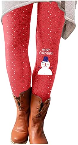 Leggings de Natal feminino Calça de treino de alta cintura Tommes Controle de Papai Noel