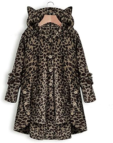 Rmxei feminino casacats winter feminino botão de moda com capuz de gato orelhas de pelúcia de cor irregular combinando com