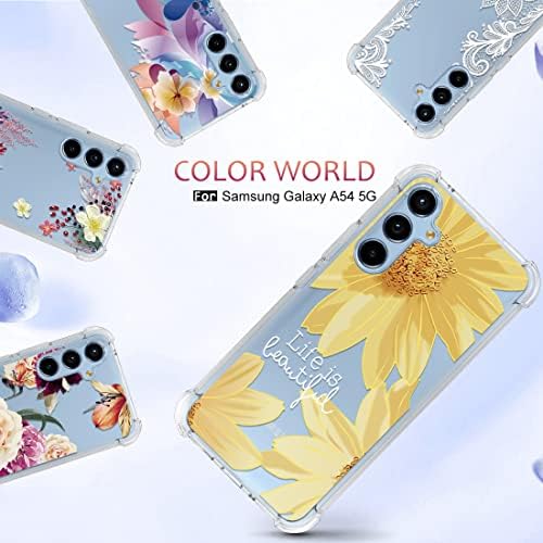 Osophter para Samsung Galaxy A54 5G Case Girls Mulheres Flor Floral Com 2pcs Protetor de tela Choque-Absorção Flexível TPU