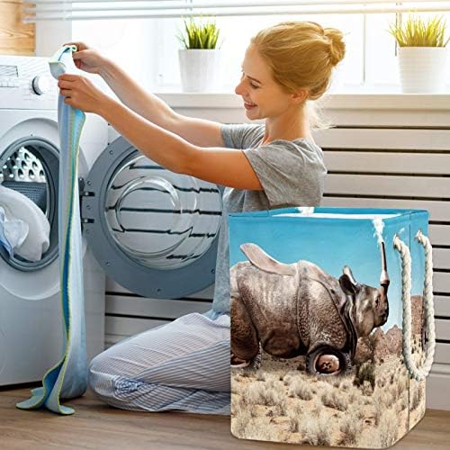 Deyya Photomanipulação Rhino África Savana de lavanderia cesto cesto alto de altura para crianças adultas meninos adolescentes
