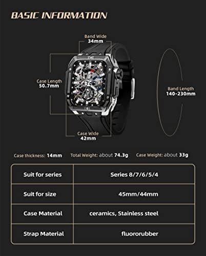 Caso de cerâmica de Bholsa para Apple Watch Band Modification 8 7 45mm 44mm Kit de modificação de tira de borracha de moldura de cerâmica para iwatch 6 SE 5 4 44mm 45mm Strap