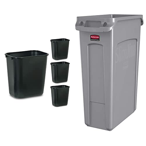 Rubbermaid Commercial Products Resina plástica lixo de lixo lixo lixo, lata de lixo/lixo preto e fino Jim Plástico com canais de ventilação, 23 galões, cinza
