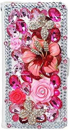 STENES Google Pixel 3 XL CASO - ENLISH - 3D FLORES DE CRISTAL DE BLING HANDMADO FLORES DE ROSA FLORAL BORTERFLY MAGNETLET CARTO DE