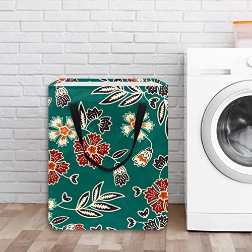 Cesto de lavanderia dobrável com estampa floral de estampa floral vintage, cestas de lavanderia à prova d'água de 60L de lavagem de roupas de roupas de roupas para o quarto do banheiro do dormitório