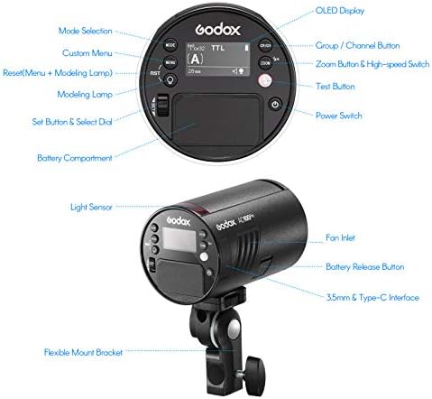GODOX AD100PRO Pocket Studio Flash Light Photography Light OLED Screen 5800k 1/8000s Sync TTL/Multi/M Flash embutido