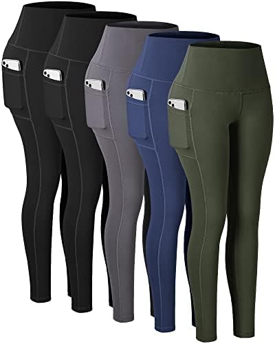 Leggings de Chrisure com bolsos para mulheres, calças de ioga de controle de barriga de cintura alta