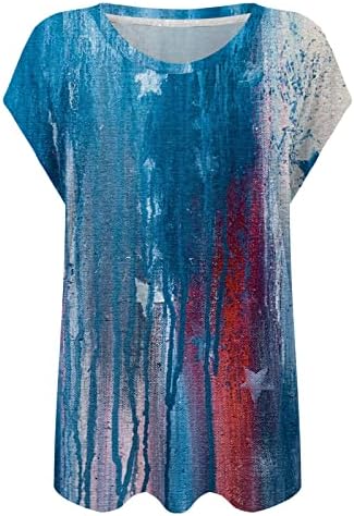 Camisas patrióticas para mulheres túnicas curtas de manga Batwing 2023 4 de julho Tops