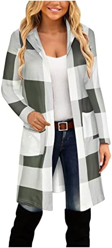 Womens Open Front Classic Trench Coat Manga Longa Plaid Cardigan Jacket Bouse Tops para senhoras