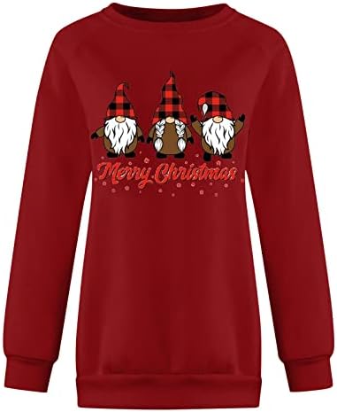 Melas soltas moles causais de manga comprida Pullover de Natal Crewneck Sorto de moletom de moletom gráfico de Natal Tops