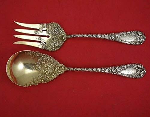 Crisântemo por Durgin Sterling Silver Salad Seting Conjunto de 2pc Gold Lavado 9