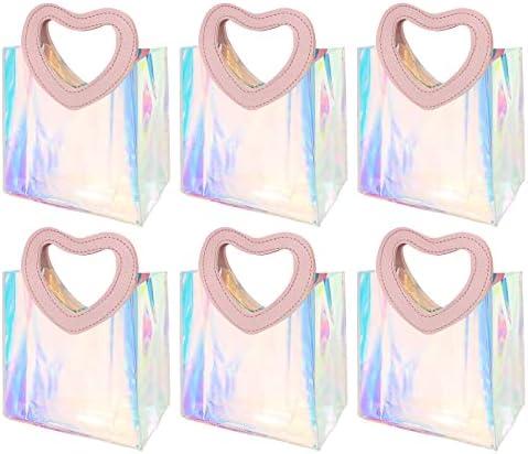 AnyDesign Holography Gift Sacos 6pcs sacolas de plástico com alças de forma de coração 7,9 x 7,1 x 3,9 polegadas
