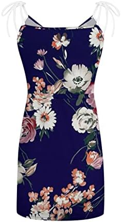 Iqka Women Cami Dress Dress Spaghetti Strap Mini curto de vestido floral estampa floral v gravata de pescoço Colo
