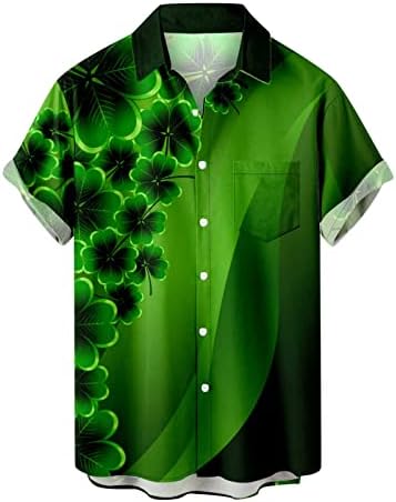 Happy St Patricks Day Trex para homens Blusa verde Hawaiian Button Up Camisetas Camisetas Camisetas Manga Curta