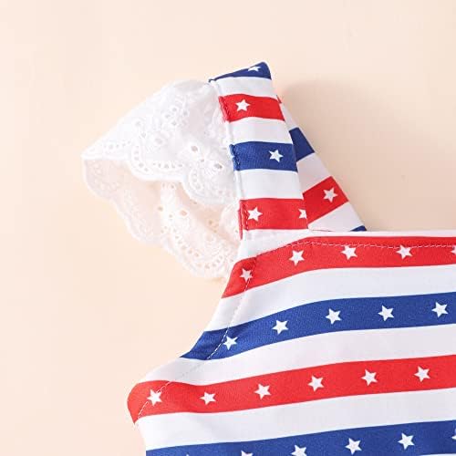 Meninas 4 de julho Dress Kids Patriótico American Bandeira Flutter Sleeve Dresses