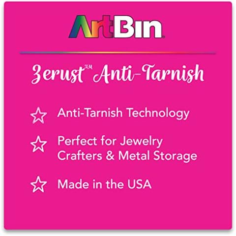 Artbin 6944AG Anti-Tarnish Box com divisores removíveis, organizador de jóias e artesanato, [1] Caixa de armazenamento plástico com tecnologia anti-Tarnish, clara com sotaques aqua