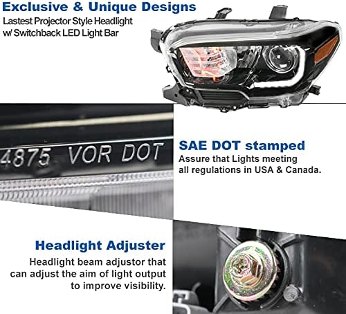 ZMAutoParts LED Switchback Projector Faróis Black W/6 DRL branco compatível com -2023 Toyota Tacoma SR | SR5