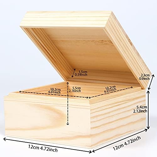 Caixa de madeira de pinheiro com lábio para artesanato 4.7x4.7x3.1inch