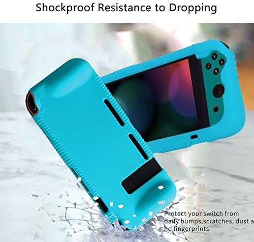 Caso de silicone protetor KConn para Nintendo Switch, cobertura de aderência com protetor de tela de vidro temperado, 2 slots de armazenamento para cartas de jogo, macio e durável, absorção de choque e anti-arranha
