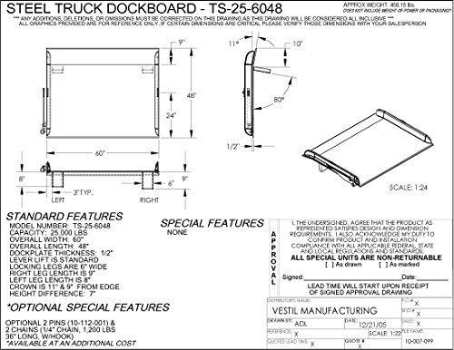 Vestil TS-25-6048 Trucão de aço Dockboard, 25000 lb. Capacidade, 60 W x 48 L, azul