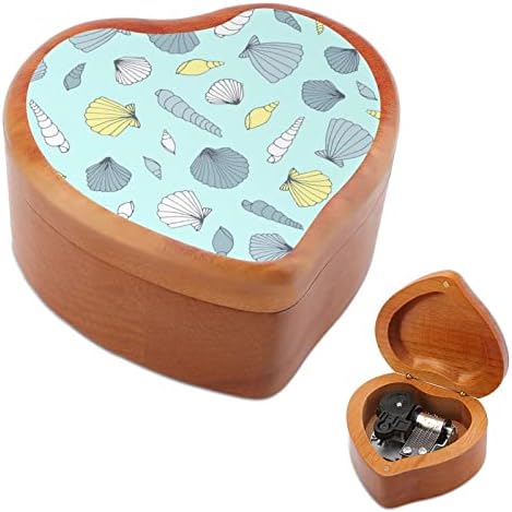 Baça de música de madeira padrão da concha de madeira Caixa musical de forma de coragem do coração Vintage Clockwork Box Box Gifts