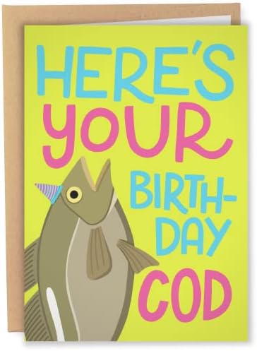 Cartão de aniversário engraçado para homens para homens, ele ela | Aqui está o seu aniversário, piada de peixe de bacalhau
