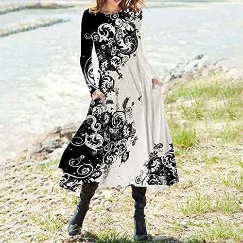 Vestido de tamanho plus size nokmopo para mulheres moda casual redond round rollover de manga longa vestido de manga comprida