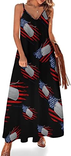 Patriot USA Flag Spaghetti Strap Dress Swing Swing Black Sundresses Férias de praia Férias
