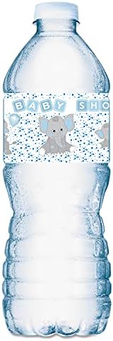 20 rótulos de garrafas de água de elefantes azuis para festa de chá de bebê; Embalagens de garrafas de água à prova d'água; É um menino adesivos de garrafa de água rótulos