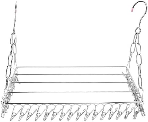 Rack de secagem de meias de aço inoxidável com 36 clipes, cabide de roupas à prova de vento de gancho de vento para meias, sutiãs, roupas íntimas, acessórios de lavanderia