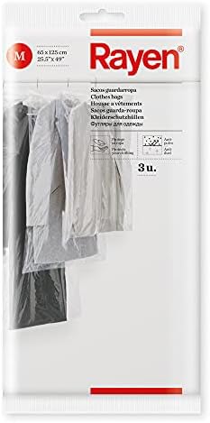 Rayen 6047.01 Tampa do guarda -roupa | Conjunto de 3 sacos transparentes para armazenar protetores de roupas anti | poeira, 150x65