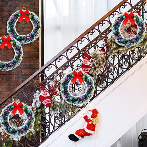 10 PCs de 12 polegadas Christmas Greath com arco vermelho para a porta da frente grinaldas penduradas artificiais com 10 luzes LED LUZES CRANTOS DE FESTO DE CHORAGENS Decoração de inverno Decoração de parede Decoração para a cozinha