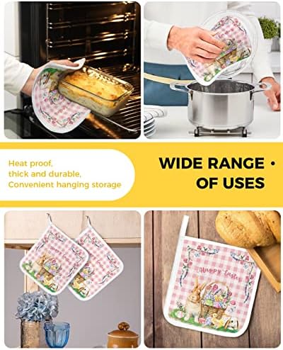 Pothers de 5 suportes de panela Calor Potholder, cesto de Páscoa Cestas de Páscoa Hot Pads Multiformes Foven Casques Terry Terry Potholders Para cozinha cozinha cozinheira mesa de jantar ovos de coelho da primavera