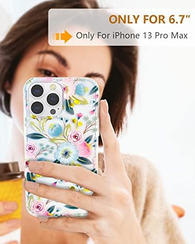 Scorpify iPhone 13 Pro Max Case para design floral de hibiscus, capa de telefone fino e fofa para mulheres meninas, com protetor