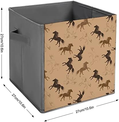 Cavalos de cavalos de cavalos Cubos de armazenamento de silhueta com alças bancos de tecido dobráveis ​​Organizando cestas para