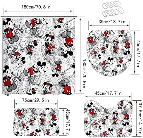 Cortina de chuveiro PLMZUOK 4PCS Conjunto com tapetes não deslizantes, tampa da tampa do banheiro e tapete de banho, cortina