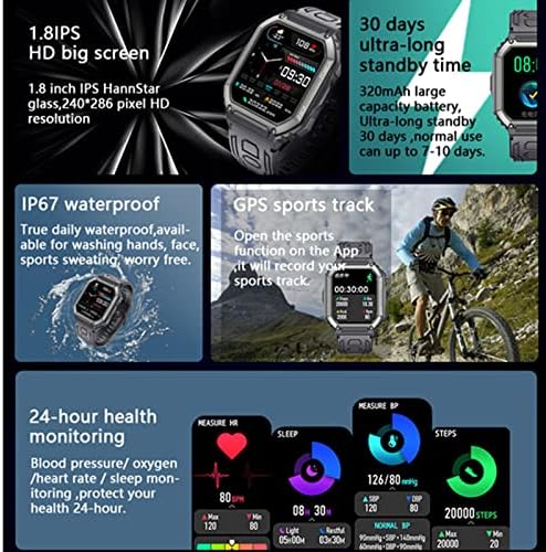 KR06 Sports Smart Watch Relógio 1,8 polegada Bluetooth Call Play Play Voice Assistant Health Monitor Multi Sports Modos