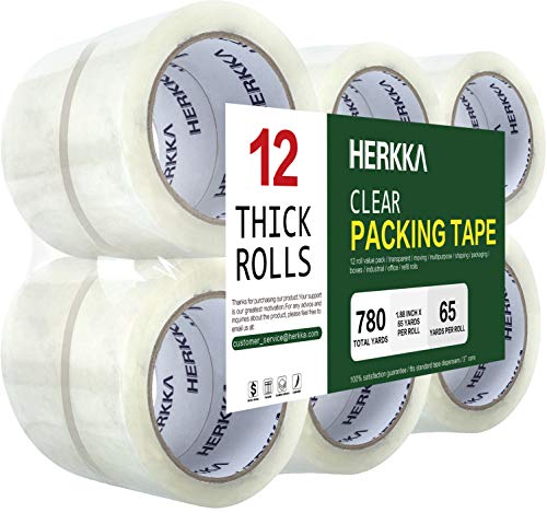 Fita de embalagem transparente de Herkka, 12 rolos fita de embalagem pesada para transporte de embalagens de vedação em movimento,