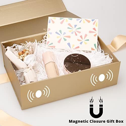 Caixa de presente de Mondepac 11x7.5x3.5 polegadas, caixa de presente de ouro com tampa magnética ， caixa de presente grande contém