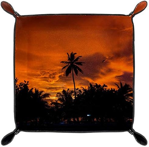 AISSO Bandeja de bandeja de manobrista Trees Sunset Tropics Impressão Jóias de couro Bandejas Organizador para carteiras, relógios,