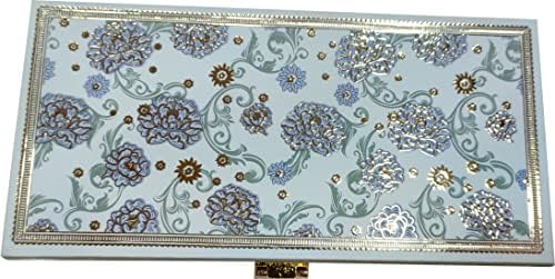 Sea Blue Gold Bated Velvet Touch Mgi Floral Decorative Box, Shegun Box, Cash Box, Jewellery Box, Money Box, Gaddi Box por Indian Collectible